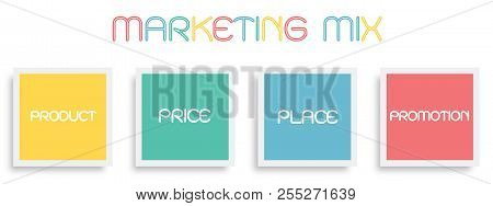 Business Concepts, Illustration Of Marketing Mix Or 4ps Model For Management Strategy Diagram In Col