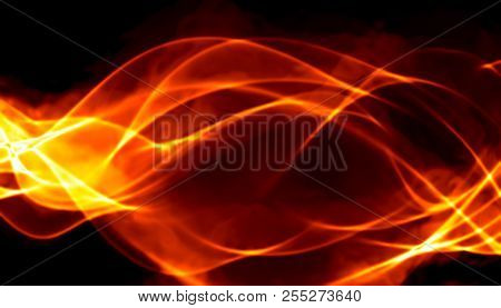 Abstract Red Smoke Fire Over Black Background. Wavy Elegant Backdrop For Your Design And Art