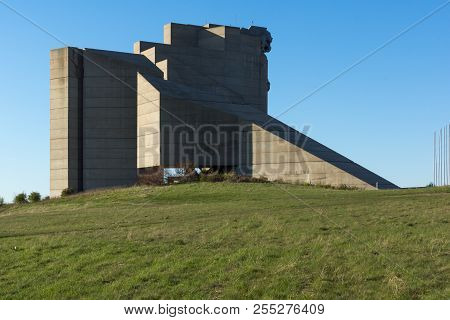 Shumen, Bulgaria - April 10, 2017:   Sunset View Of Founders Of The Bulgarian State Monument Near To