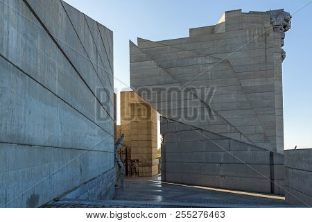 Shumen, Bulgaria - April 10, 2017:   Sunset View Of Founders Of The Bulgarian State Monument Near To