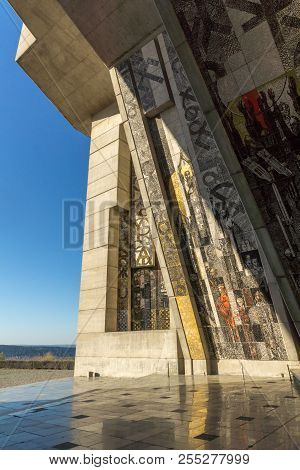 Shumen, Bulgaria - April 10, 2017:   Sunset View Of Founders Of The Bulgarian State Monument Near To