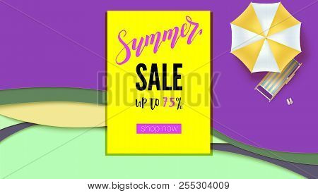 Summer Sale. Banner With Discount Action, Promo Actions For Shops. Hot Offer For Buyers On Abstract 