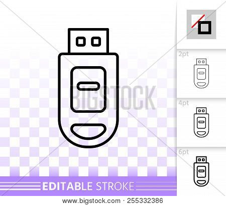 Usb Flash Thin Line Icon. Outline Web Sign Of Memory. Thumb Drive Linear Pictogram With Different St