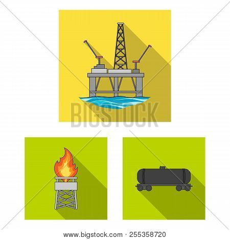 Oil Industry Flat Icons In Set Collection For Design. Equipment And Oil Production Vector Symbol Sto
