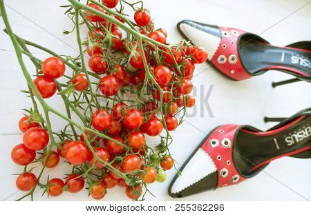 GOMEL, BELARUS - AUGUST 16, 2018: Versus (Versace) women's shoes. Versus (Versace) is the diffusion line of Italian luxury fashion house Versace.