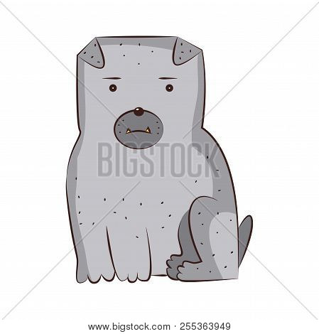 Grey Bulldog Or Boxer Vector Breed Dog Illustration. Cartoon Funny Pet Character Sittind On Floor
