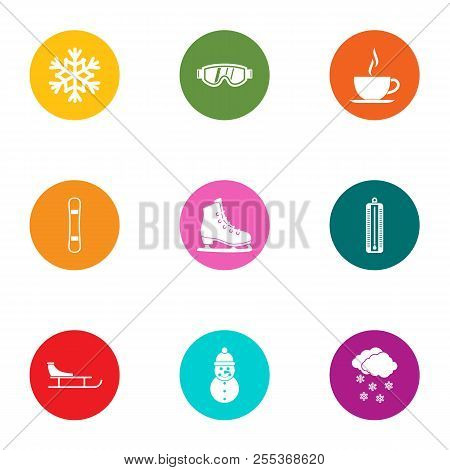 Winter Afternoon Icons Set. Flat Set Of 9 Winter Afternoon Vector Icons For Web Isolated On White Ba