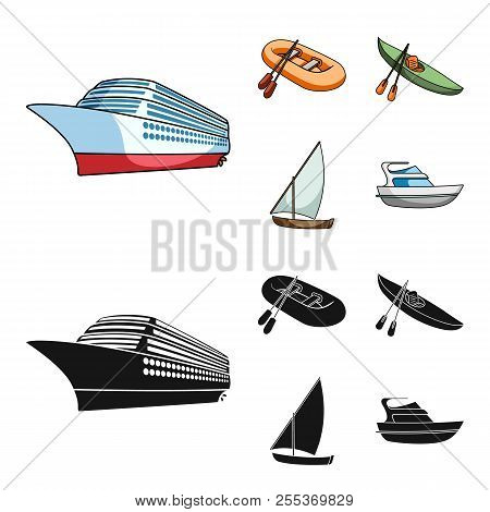A Rubber Fishing Boat, A Kayak With Oars, A Fishing Schooner, A Motor Yacht.ships And Water Transpor