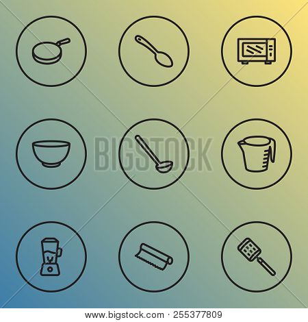 Kitchenware Icons Line Style Set With Ladle, Tin Foil, Bowl And Other Grater Elements. Isolated Vect