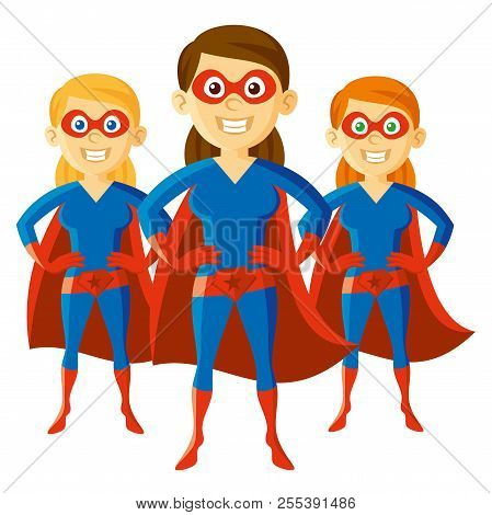 Superhero Woman Supermom Set Cartoon Character Vector
