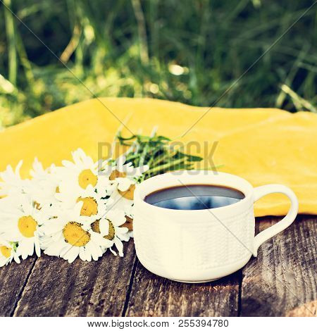 Spresso Coffee And Summer Flowers. Summer Breakfast.