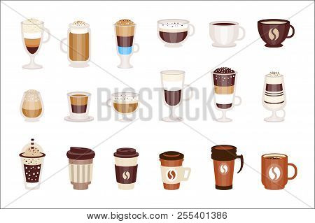 Coffee Hot And Cold Cocktails Menu Assortment Of Coffee Shop Cafe, Set Of Isolated Icons
