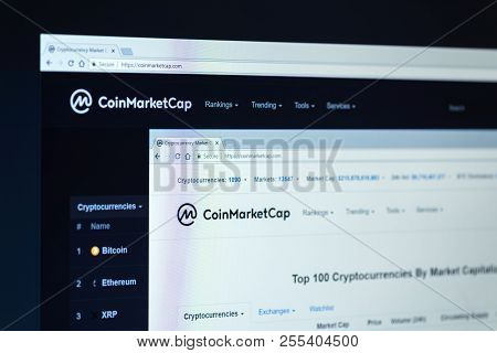 Kyrenia, Cyprus - August 26, 2018:  Coin Market Cap Home Page On The Screen. Coinmarketcap Is A Webs