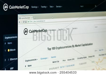 Kyrenia, Cyprus - August 26, 2018:  Coin Market Cap Home Page On The Screen. Coinmarketcap Is A Webs