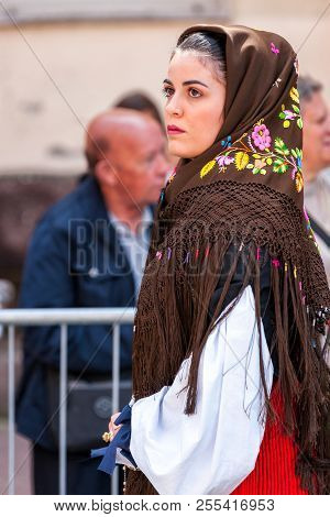 Sardinia, Italy. Feast Of The Redeemer, Traditional Costumes Parade.