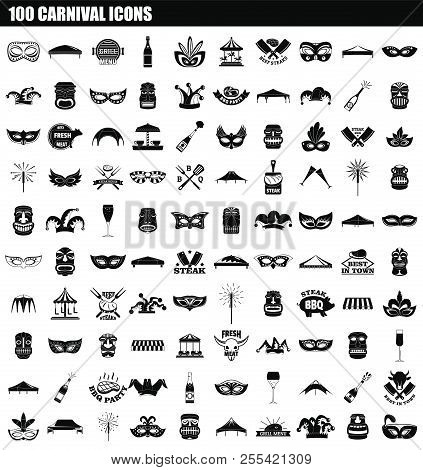 100 Carnival Icon Set. Simple Set Of 100 Carnival Icons For Web Design Isolated On White Background