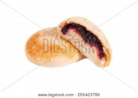 Sweet Pastries With Delicious Jam On White Isolated Background, Closeup