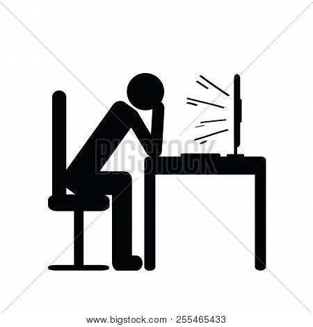 Stressed Man At Computer Pictogram Vector Illustration Eps10