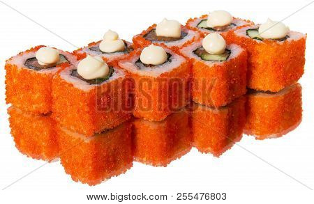 A Set Of Sushi With Reflection On White Background