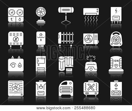 Hvac Silhouette Icons Set. Isolated Web Sign Kit Of Climatic Equipment. Fan Pictogram Collection Inc