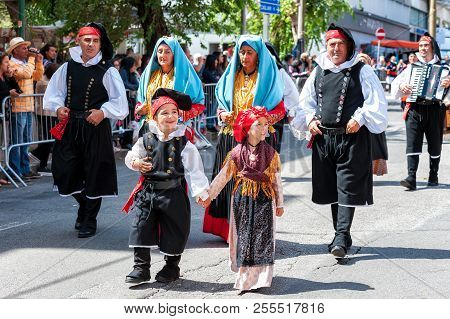 Sardinia, Italy. Feast Of The Redeemer, Traditional Costumes Parade.