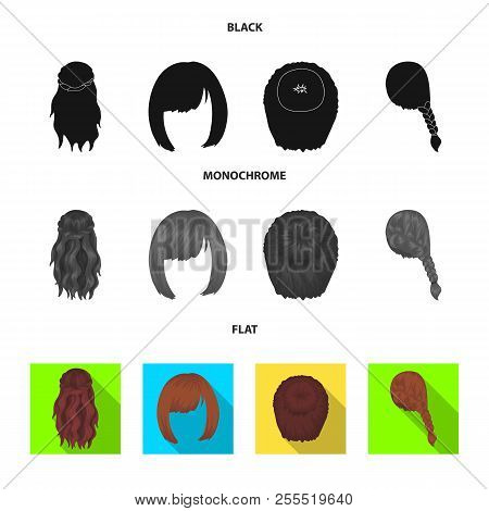Kara, Red Braid And Other Types Of Hairstyles. Back Hairstyle Set Collection Icons In Black, Flat, M