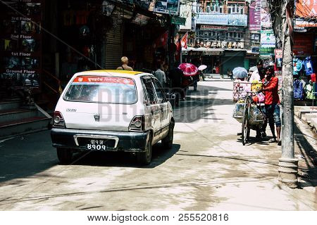 Kathmandu Nepal August 22, 2018 View Of The Nepali Traffic Jam At Thamel Street In Kathmandu In The 