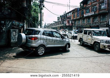 Kathmandu Nepal August 22, 2018 View Of The Nepali Traffic Jam At Thamel Street In Kathmandu In The 