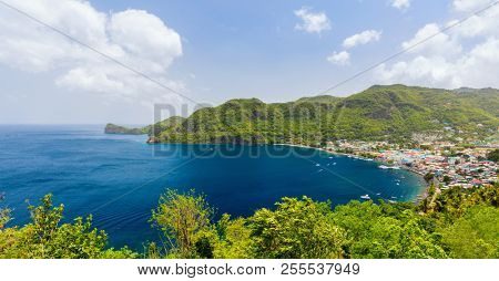 Panoramic view of Jade mountain near small town of Soufriere on St Lucia island in Caribbean