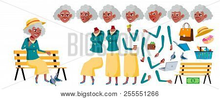 Old Woman Vector. Senior Person Portrait. Black. Afro American. Elderly People. Aged. Animation Crea