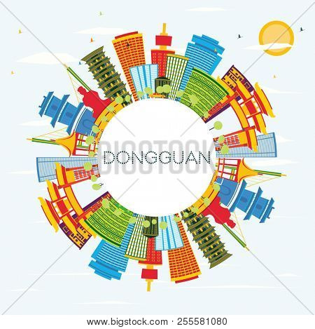 Dongguan China City Skyline with Color Buildings, Blue Sky and Copy Space. Business Travel and Tourism Concept with Modern Architecture. Dongguan Cityscape with Landmarks.