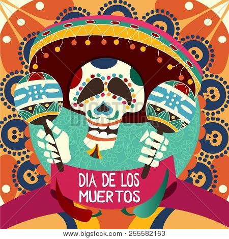 Dia De Los Muertos Card For Dau Of The Dead. Greeting Vector Illustration.