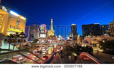 Las Vegas,usa - Oct 09 : View Of The Strip In Las Vegas On Oct 09 2017. The Las Vegas Strip Is An Ap