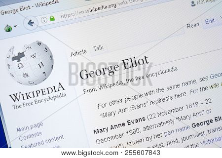 Ryazan, Russia - August 28, 2018: Wikipedia Page About George Eliot On The Display Of Pc