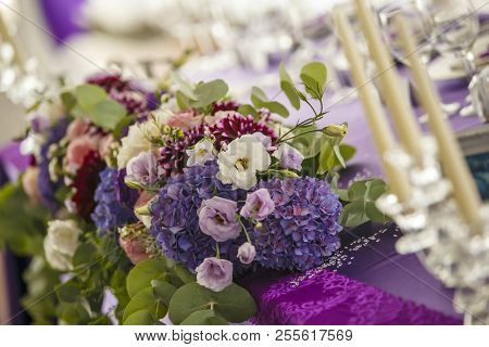 Floral Bouquet Set Of Garden White Powder Peony, Rose Flower, Eucalyptus Branch Greenery Palm Leaves
