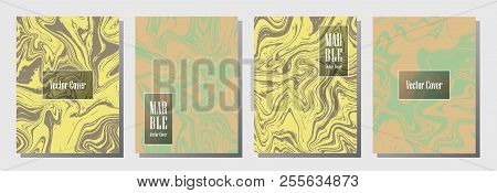 Marble Texture Vector Invitation Or Journal Template. Fluid Marble Suminagashi Or Ebru Effect, Water