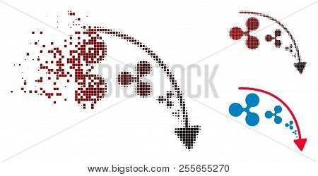 Ripple Reduce Trend Icon In Dissolved, Dotted Halftone And Undamaged Entire Versions. Points Are Org