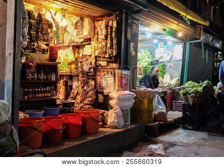 Srinagar, India - April 22, 2017 : A Man Selling Goods In Srinagar Market Near Dal Lake In Srinagar,