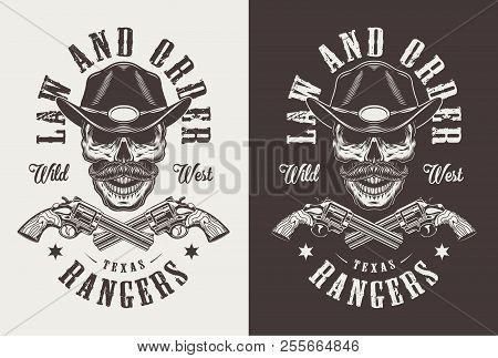 Monochrome Vintage Emblems With Sheriff. Vector Illustration
