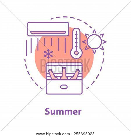 Summer Rest Concept Icon. Hot Weather. Refreshment Idea Thin Line Illustration. Beer, Air Conditione