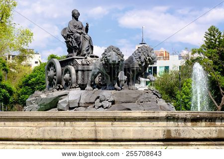 The fountain of Cibeles in Madrid Square, at colonia Roma in Mexico City - An exact copy from the original in Madrid built in 1777