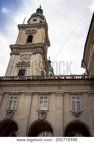 Salzburg Cathedral Or Salzburger Dom Is The 17-th Century Baroque Roman Catholic Church In Salzburg,