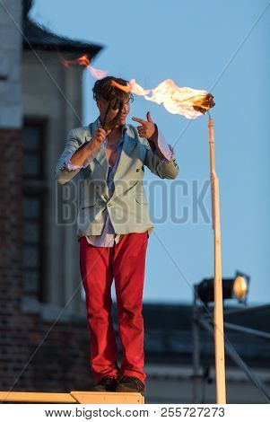 Cracow, Poland - July 7, 2018: Performance Of Foam Days Performed By The Enigineering Theatre Akhe A