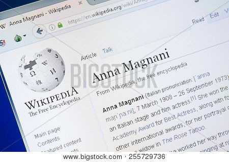 Ryazan, Russia - August 28, 2018: Wikipedia Page About Anna Magnani On The Display Of Pc