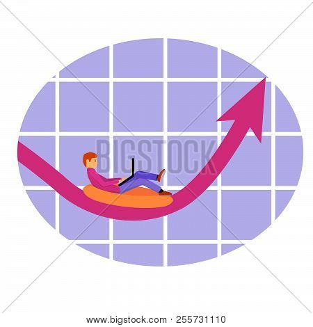 The Freelancer Works With A Laptop And Sits On A Life Buoy.