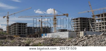 Buildings Under Construction. Kazakhstan (ust-kamenogorsk). Residential Buildings. Construction Cran