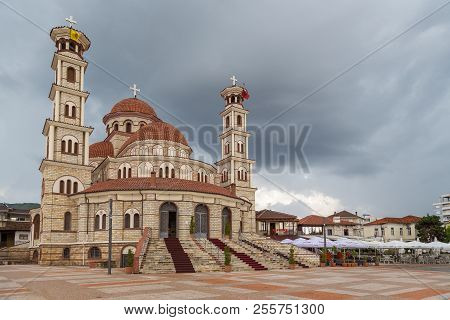 Korce, Albania- 27 June 2014: Resurrection Of Christ Orthodox Cathedral Of Korce, The Main Orthodox 