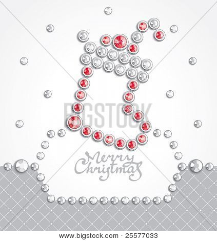 Christmas background with sock silhouette composed of crystals