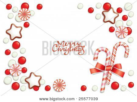 Christmas background with sweets composing a frame for your text