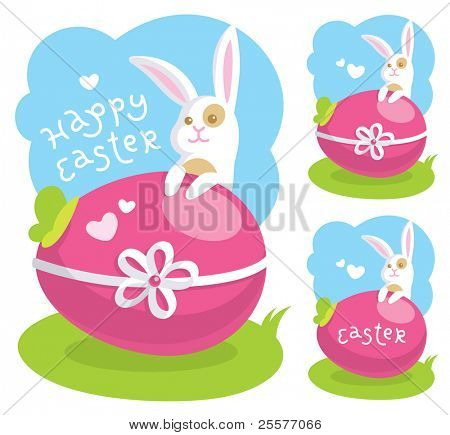 Easter greeting card with cute bunny and colored egg